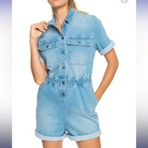 Roxy Denim Romper in Medium Blue